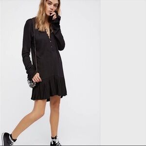 Free People Your Girl Black Tunic Dress Henley ruffle top women size Large